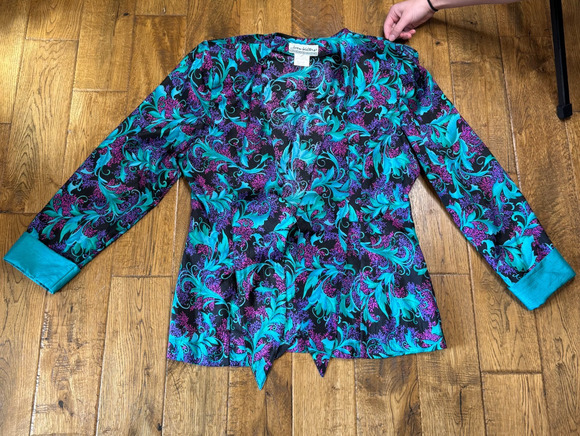 Joan Walters Tops - VTG Joan Walters Teal Pink Colorful Leaf Floral Print Button Up Blouse Sz 16